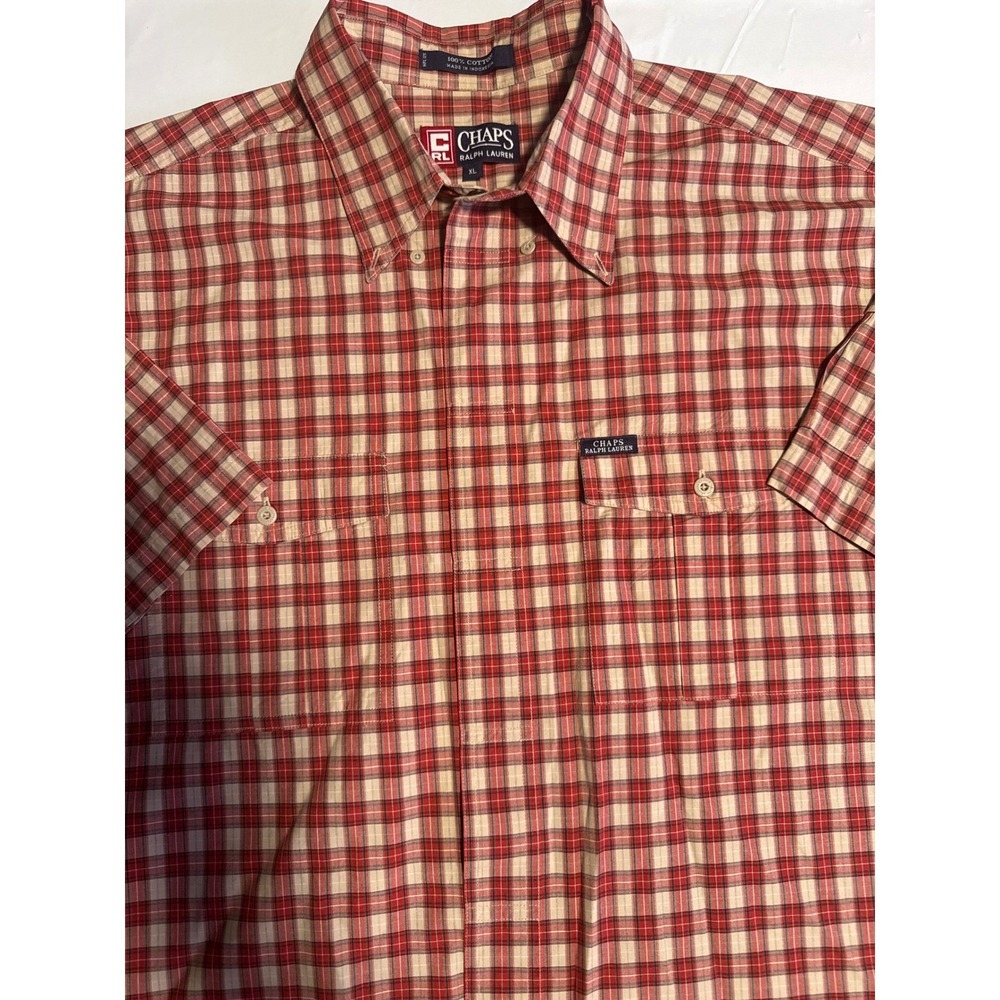 Chaps Ralph Lauren Men's XL Red Plaid‎ Short Sleeve Button Up Shirt